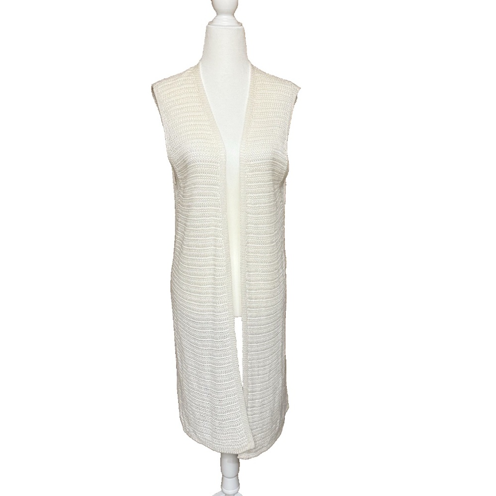 Loro Piana Size L Tobago Knit Linen Silk Gilet Vest Ivory White Open Front Italy